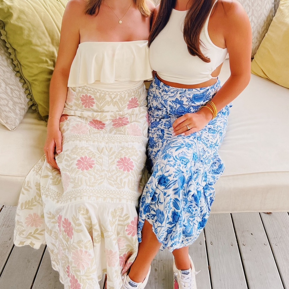 Blue floral midi skirt (right) sz small